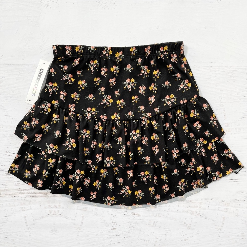 NWT Girls Black Floral Skirt Cheryl Creations Size Large (14)